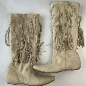 Cream Fringe Boots